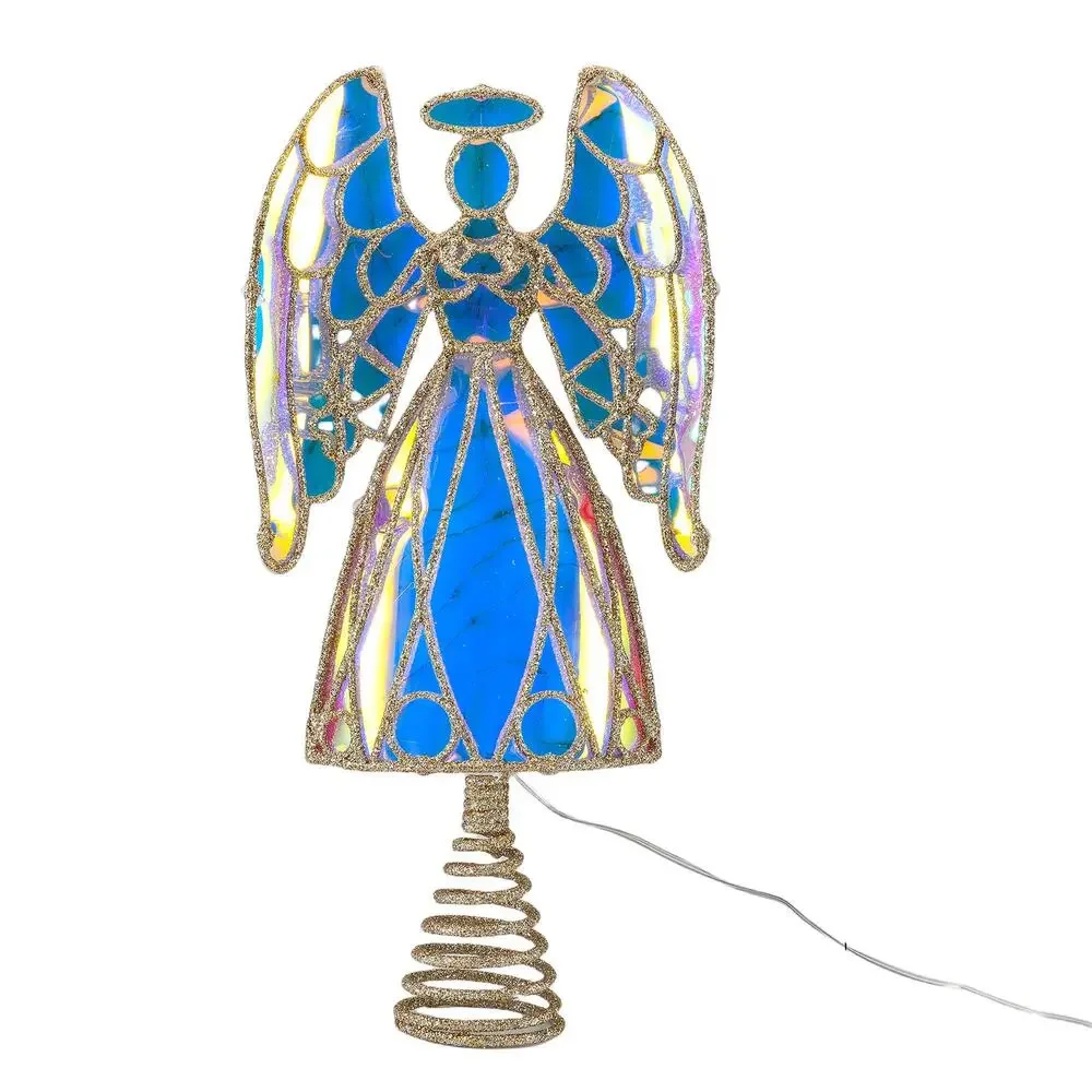 Light Up LED Prismatic Iridescent Angel Christmas Tree Topper Clear 13